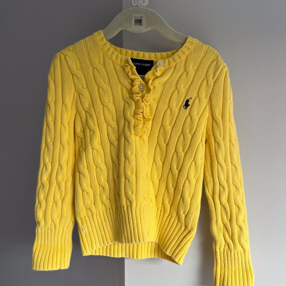 Ralph Lauren young girls yellow button up ruffle sweater
